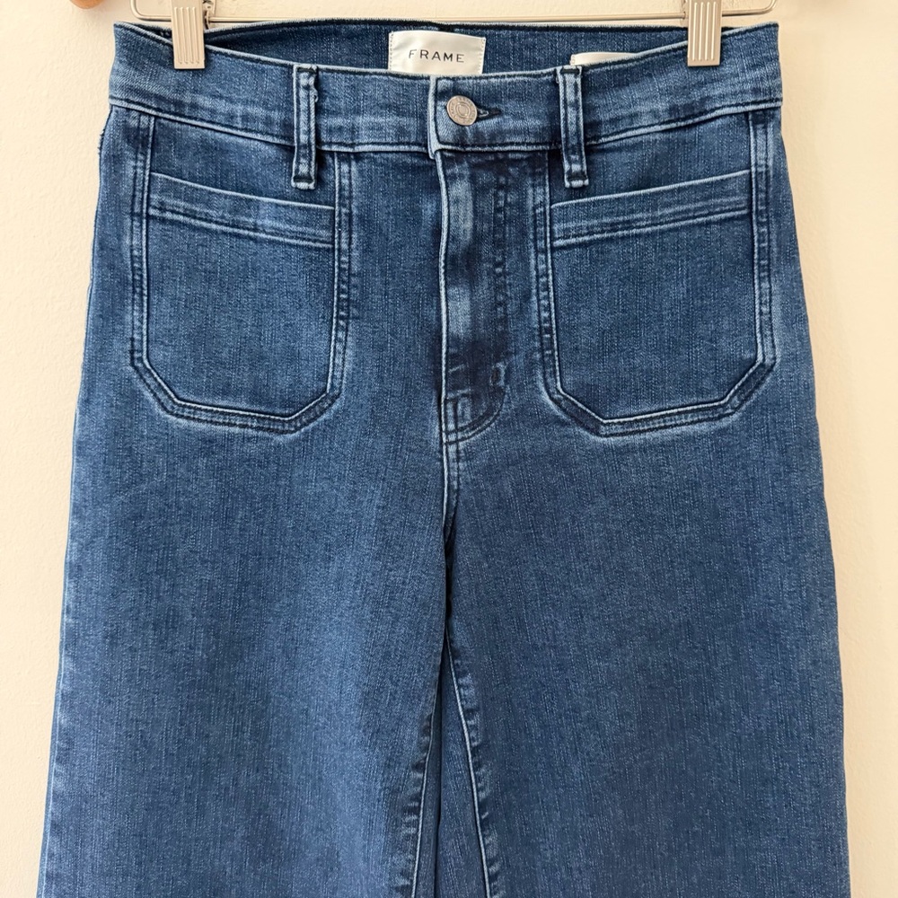Frame Le Slim Palazzo Jeans Wide Leg High Rise Blue Denim Size 27 - Picture 10 of 11